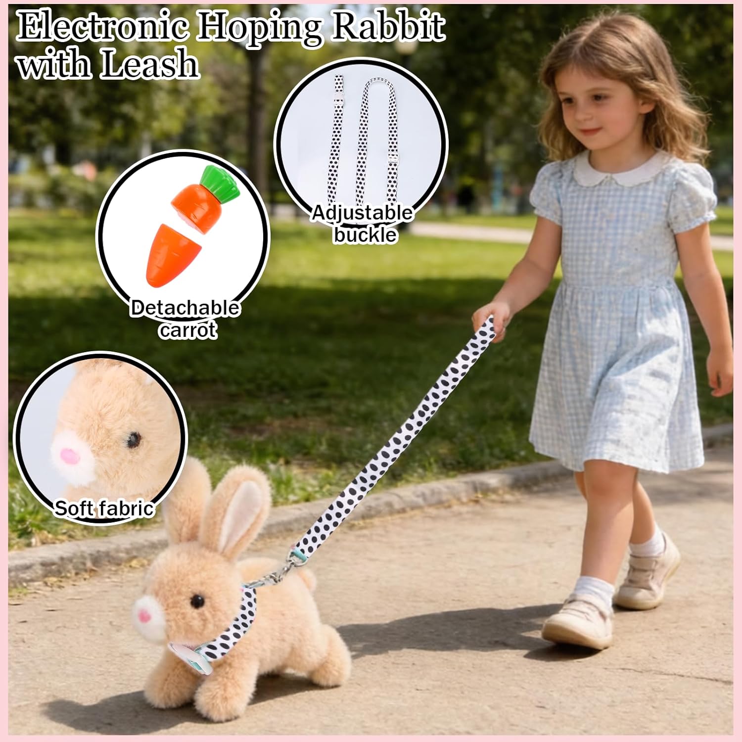Sprstar Realistic Easter Bunny Toy - Animated Plush Rabbit with Sounds & Movements | Brown with Leash