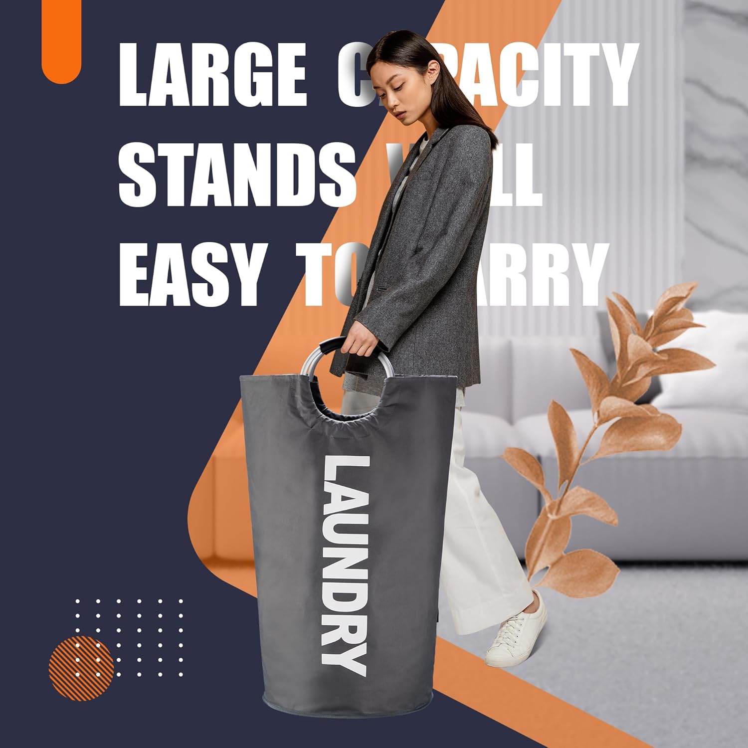 Caroeas 125L Laundry Basket - Large Collapsible Hamper with Padded Handles | Dark Grey