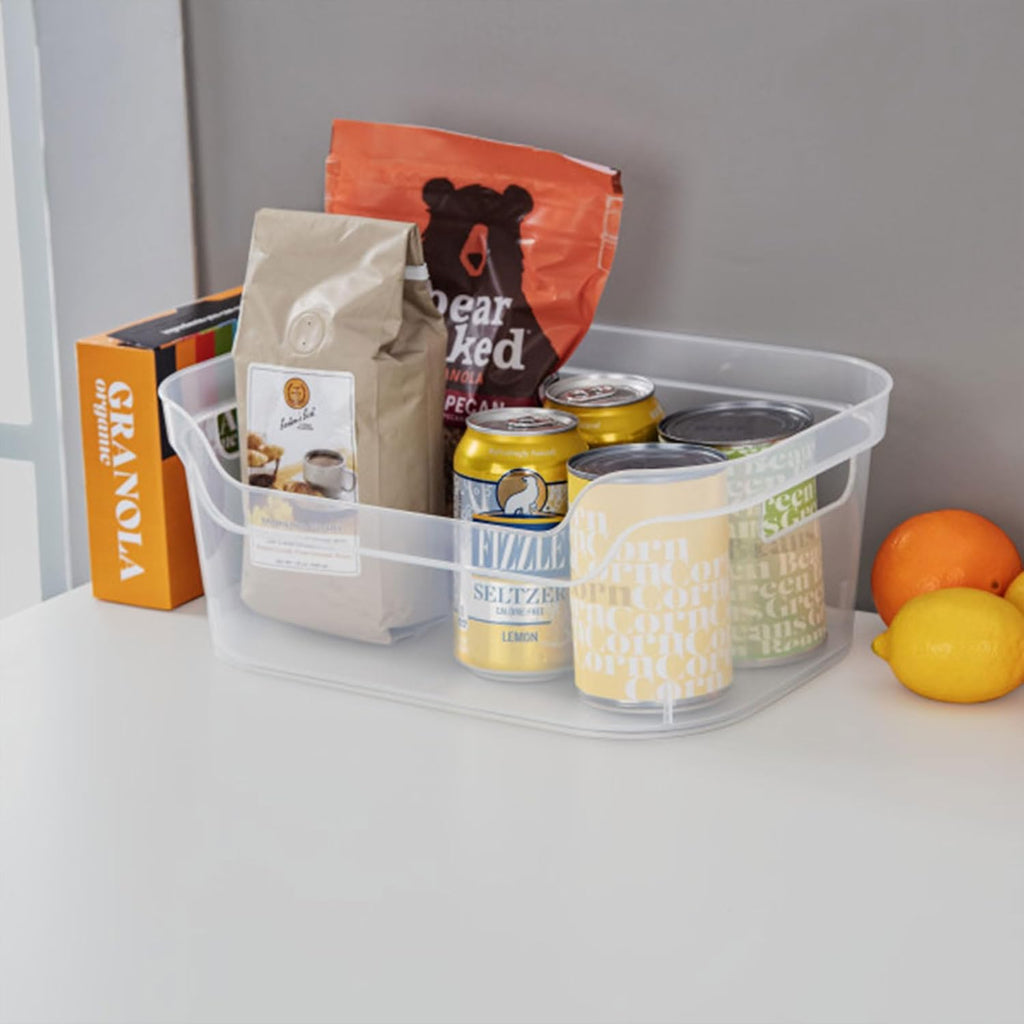Sterilite Medium Open Scoop Front Storage Bin - Clear with Comfortable Carry Handles | 8 Pack (5.25x9.5x13 In)