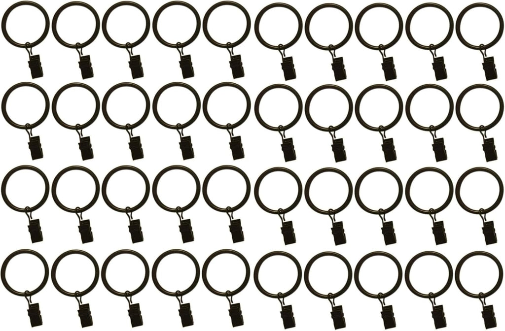 Skiennix Metal Curtain Rings - 1.5-Inch Set of 40 Black Clip Rings with Eyelets for Drapery