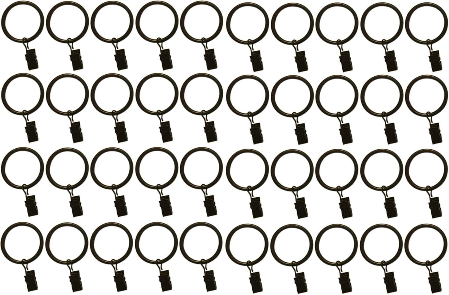 Skiennix Metal Curtain Rings - 1.5-Inch Set of 40 Black Clip Rings with Eyelets for Drapery
