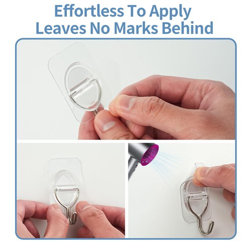 BaGushan Adhesive Wall Hooks No Damage, Stick On Hooks for Hanging 10 Pack - Transparent Stainless Steel 5KG Heavy Duty, Waterproof Removable (3.5x5.3cm) Kitchen Bathroom Office, Ganchos para Pared