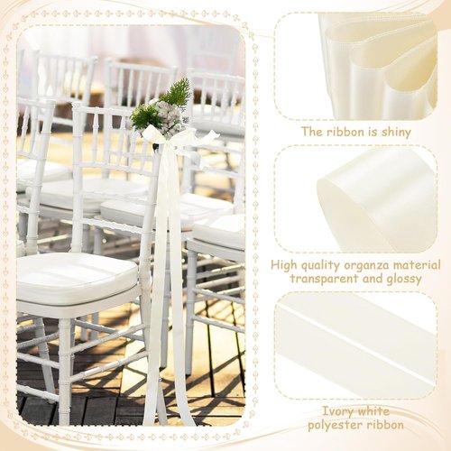 Daifunli Wedding Bows - 24 Pcs Ivory White Satin Chair Decorations | Elegant Aisle Decor Ribbons