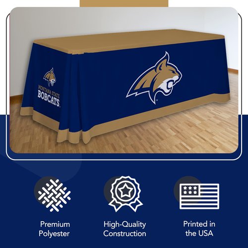 Montana State Bobcats College Sports Printed Table Throw - NCAA Licensed - Polyester - School Tablecloth (Blue, Gold, White) (6' Draped)