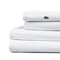 Lacoste 100% Cotton Percale 4-Piece Sheet Set – Cool, Crisp, Matte, and Durable, Oeko-Tex Certified – Solid, White, Queen