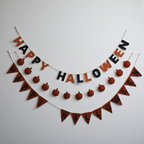 Creative Co-Op 72"L Handmade Wool Felt Banner "Happy Halloween", Orange Color & Black