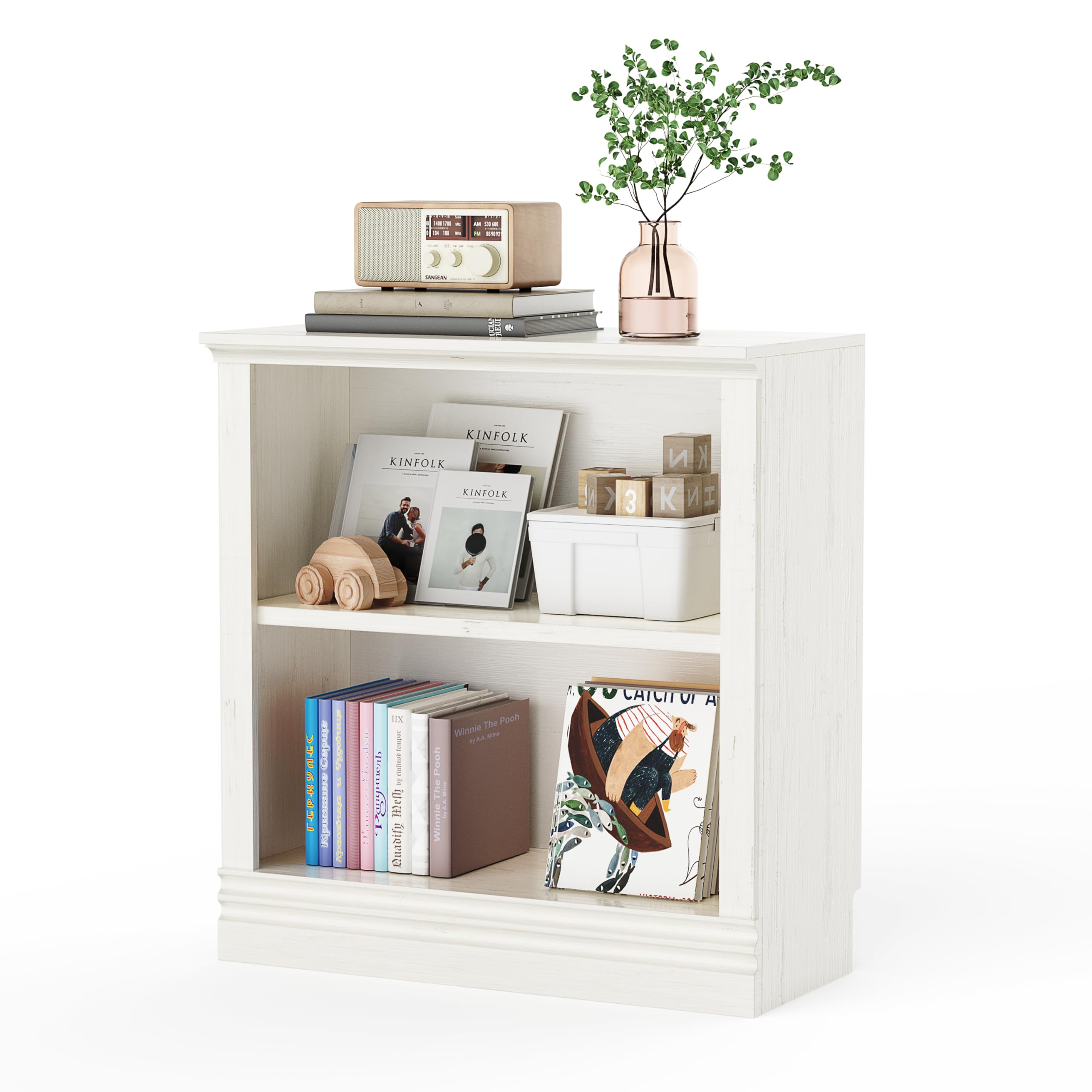 Fllution 2-Shelf Bookcase, 32 in Tall Cream White 31.5 in Wide Floor Standing Bookshelf, Floor Standing Display Storage Shelves with Adjustable Shelves for Living Room Hallway Home Office Bedroom