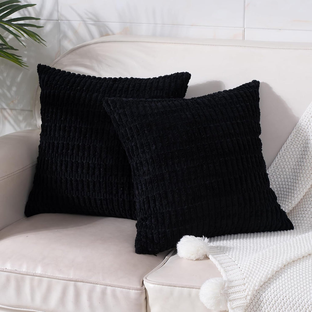 Skiennix Corduroy Throw Pillow Covers - Soft Boho Striped Design | 18x18 Inch for Modern Home Decor