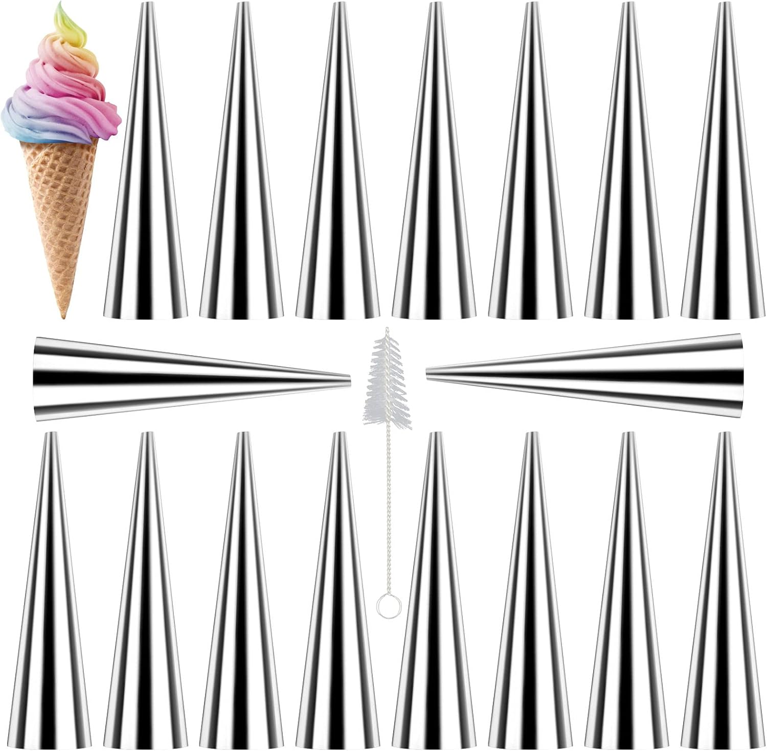 Skiennix Cream Horn Molds - 16 Large Stainless Steel Baking Cones for Danish Pastry | 4.7 Inch