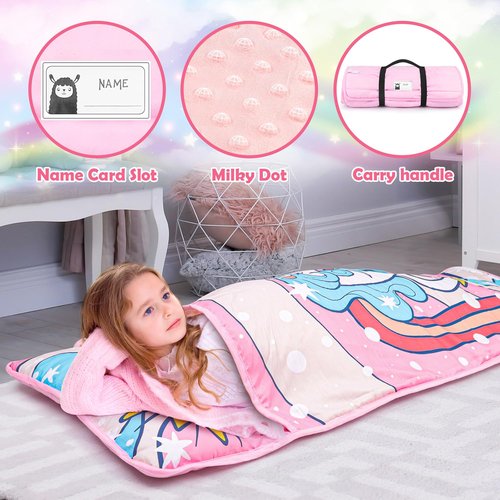 TANOSHII® Toddler Nap Mat with Pillow and Blanket, Portable Kids Sleeping Mats for Daycare, Preschool, 21" x 53", Lightweight and Soft Sleeping Bags for Kids-Galaxy Unicorn