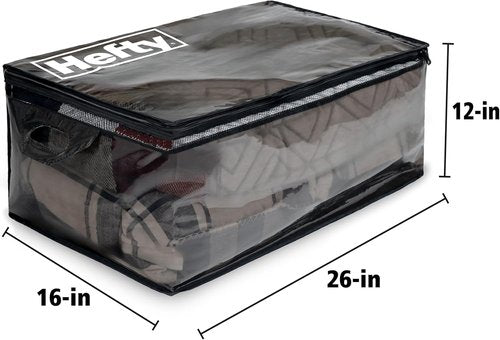 Hefty Extra Large Storage Bags - Heavy Duty Water Resistant Moving Totes with Shoulder Straps | 2 Pack (Black)