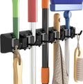 Lifewit Mop And Broom Holder - Anti-Slip Wall Mount Organizer With 5 Slots & 6 Hooks | Holds 30lbs, Black