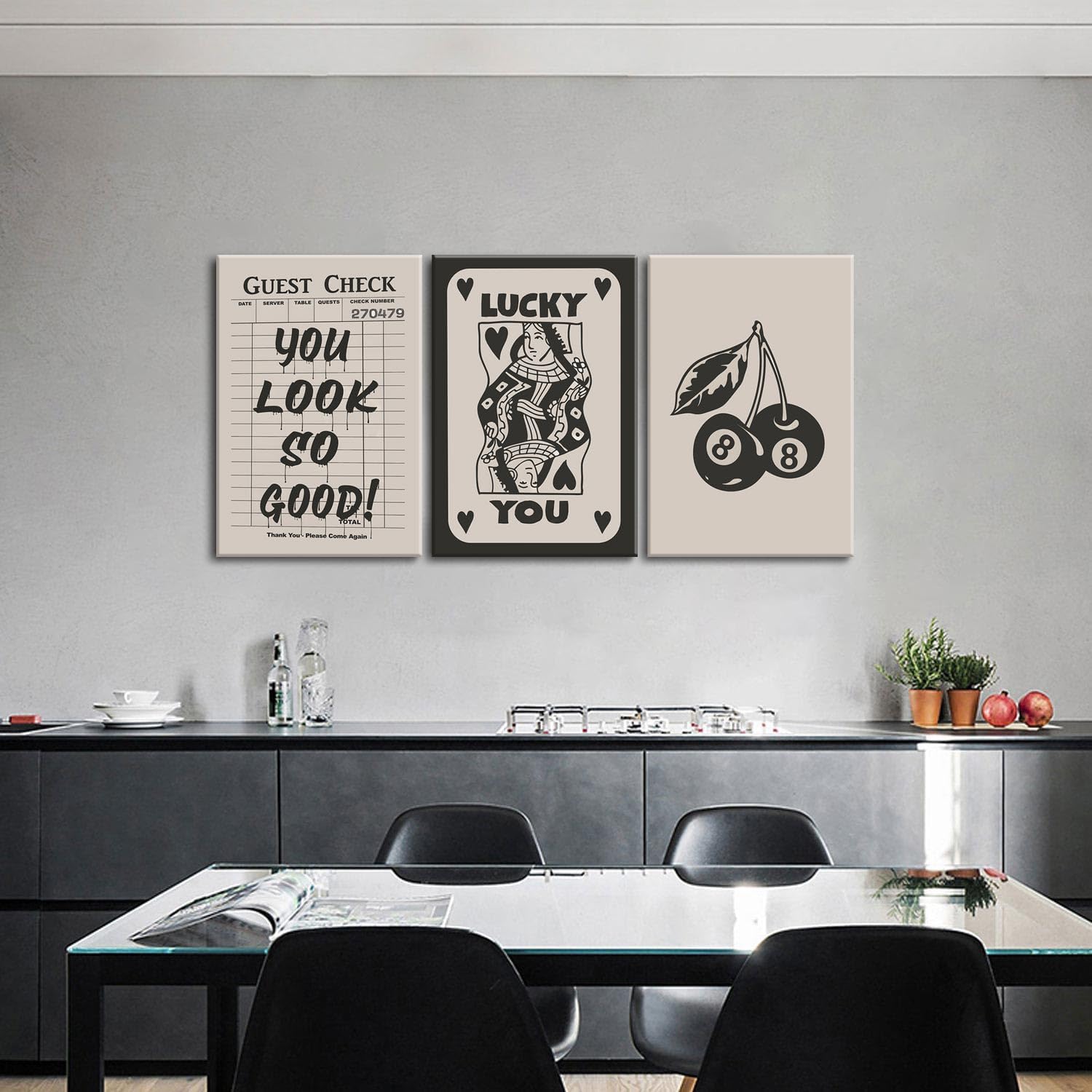 Skiennix Fashion Poker Canvas Wall Art Set of 3 - Vintage Queen & Lucky You Prints | Framed 12x16'' Decor for Bedroom & Living Room