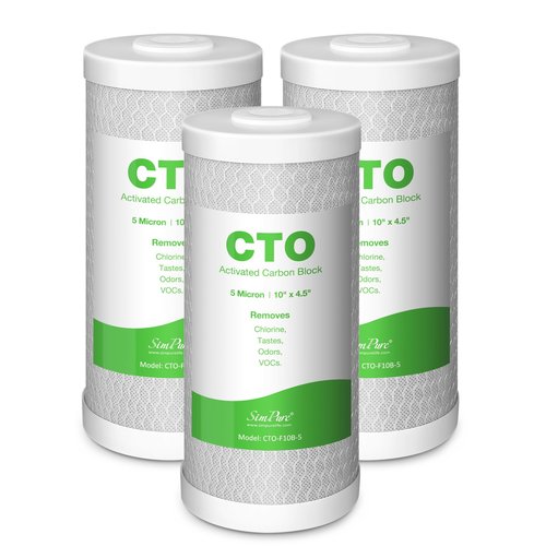 SimPure Whole House Water Filter Cartridges 5 Micron 10" x 4.5" CTO Activated Carbon Block, For DB10P, DB10C-2, GE GXWH40L, GXWH35F, BB10, FXHTC, FC15B, 3 Pack