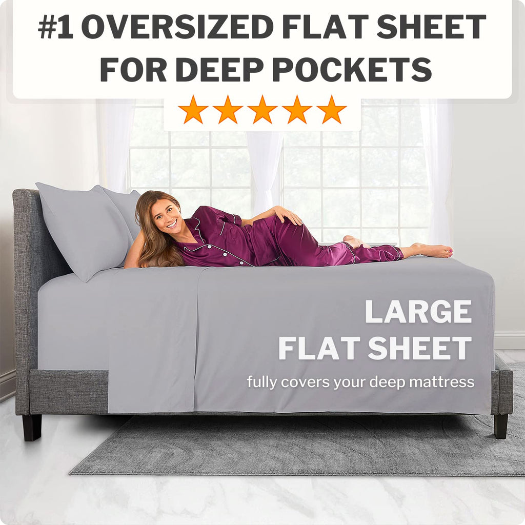 Twin Sheets Set - Twin Bed Sheets Kids Calm Grey - 16" Deep Pockets Fitted Sheet, Oversize Flat Sheet, 1 Zipper Closure Pillowcase