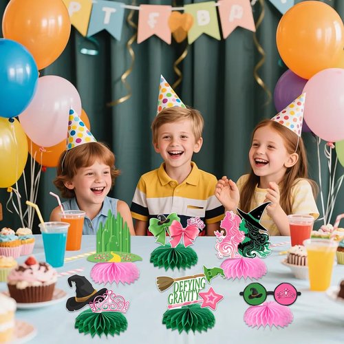 AMZFAVOR Witch Theme Party Decorations, 10 Pcs Pink and Green Honeycomb Centerpieces Decor Table Toppers for Movie Birthday Witch Party Decorations Supplies