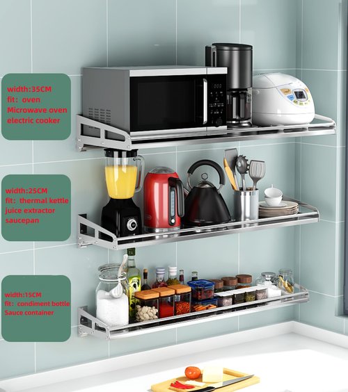 wwdoor home Wall Mount Metal Wall Shelf Kitchen Spice Condiment Racks 304 Stainless Steel fit Storage Rack Bedroom Bathroom Living Room Shelves (Length31.5 width5.9)