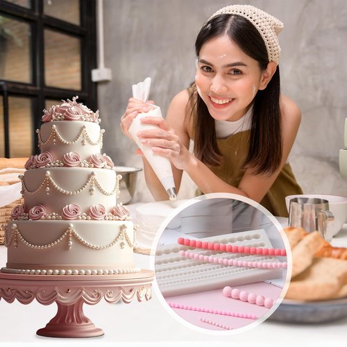 1 Piece Pearl Fondant Molds Hemisphere Pearl Chain Cake Border Decoration Silicone Pearls Borders Fondant Mold for Cake Decorating, Cupcake Toppers, UV Resin, Plaster Clay
