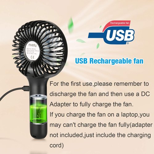 Miady Portable Handheld Fan - 5000mAh Mini USB Fan with 3 Speed Settings | 7-20 Hours Runtime for Travel & Office