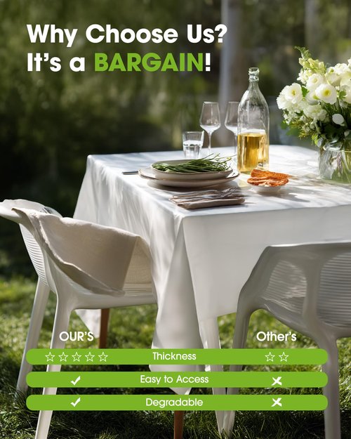 Pureegg Plastic Table Cloth Disposable 10 Pack, 52 x 70 Inch Table Cloths, Dining, Party, Buffet, Wedding, Decorative Tablecloths, Rectangle, White Plastic Cover, Waterproof & Sturdy, White