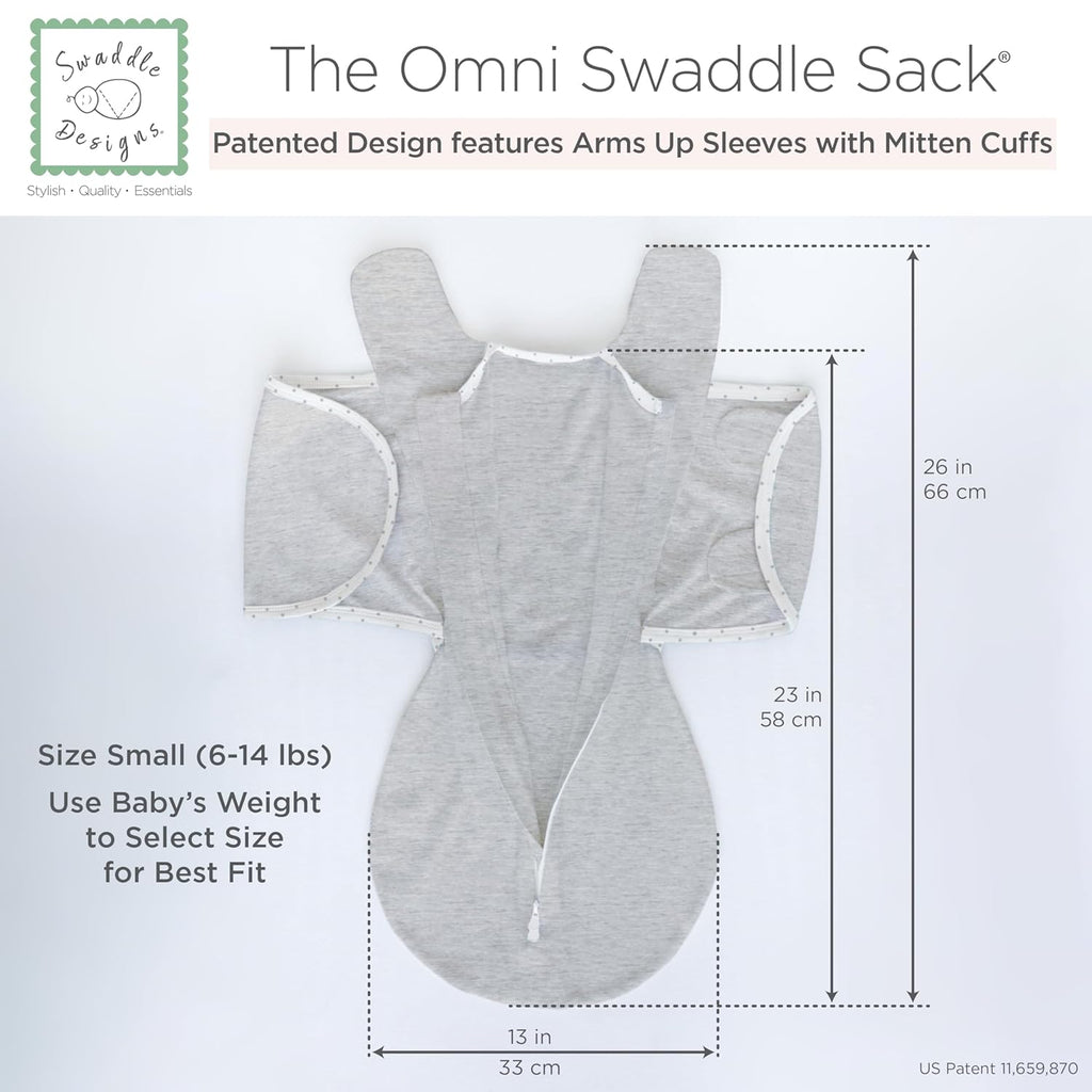 SwaddleDesigns 6-Way Omni Swaddle Sack - Arms Up Design for Newborns | Enhances Sleep, Small, 0-3 Months, Heathered Gray