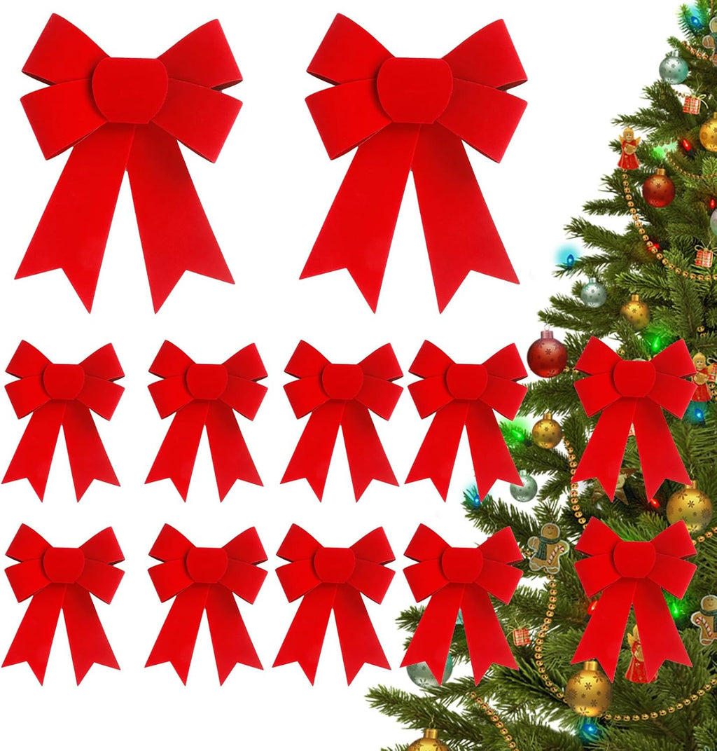 Regine Switzerland 12 PCS Red Velvet Bows - 5x8 Inches Holiday Decorations for Trees & Wreaths