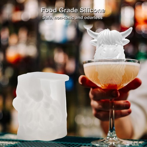 SIUPER 3D Highland Cow Ice Cube Silicone Molds Tray for Whiskey, Cocktail, Drink, Bar; Rich Details. Fun Animal Mold for DIY Taba Squishy Chocolate Soap Candle Resin Gift for Women Girls Boys; 2 Pack