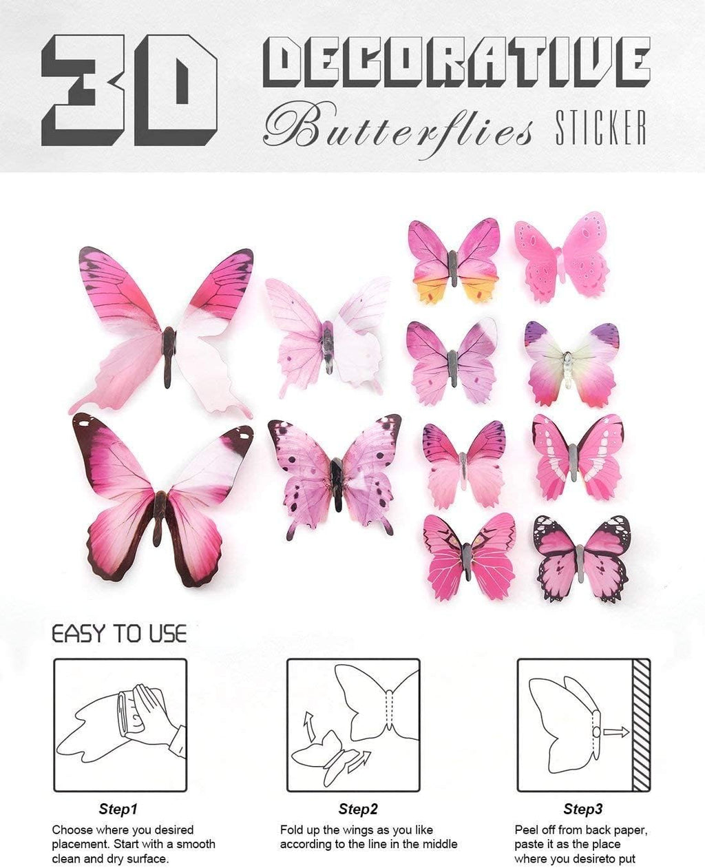 Skiennix 60pcs Butterfly Wall Decor - Vibrant Plastic Wall Art for Parties & Events | Removable Stickers