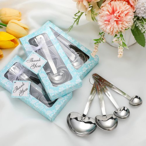 Yinder 50 Set Heart Shaped Measuring Spoons Wedding Favors for Guests Measuring Spoon Favors Gift with Gift Box and Thank You Card for Wedding Bridal Shower Baby Shower Birthday Souvenirs(Blue)