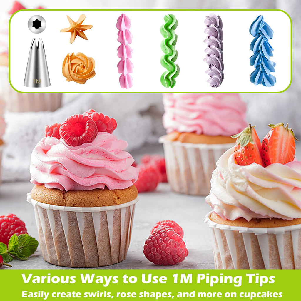 Suuker 1M Cake Decorating Tips, Seamless Stainless Steel Large Star Piping Tips Set, Open Star Frosting Tips for Cupcakes, Cookie and Cake Decorating, 3 Pieces