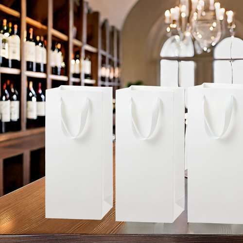 Chanseen 6Pcs White Wine Gift Bags for Single and Double Bottles Paper Bottle Bags with Handles for Champagne, Whiskey, Wedding Birthday Party Favors