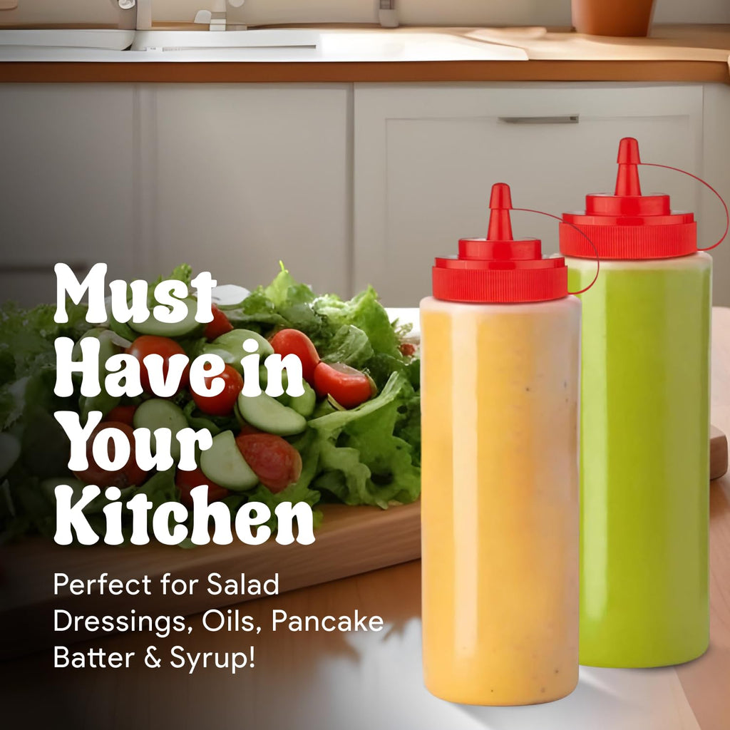 Norcalway 16 oz Condiment Squeeze Bottles for Sauces - Leak Proof - 6 Pack