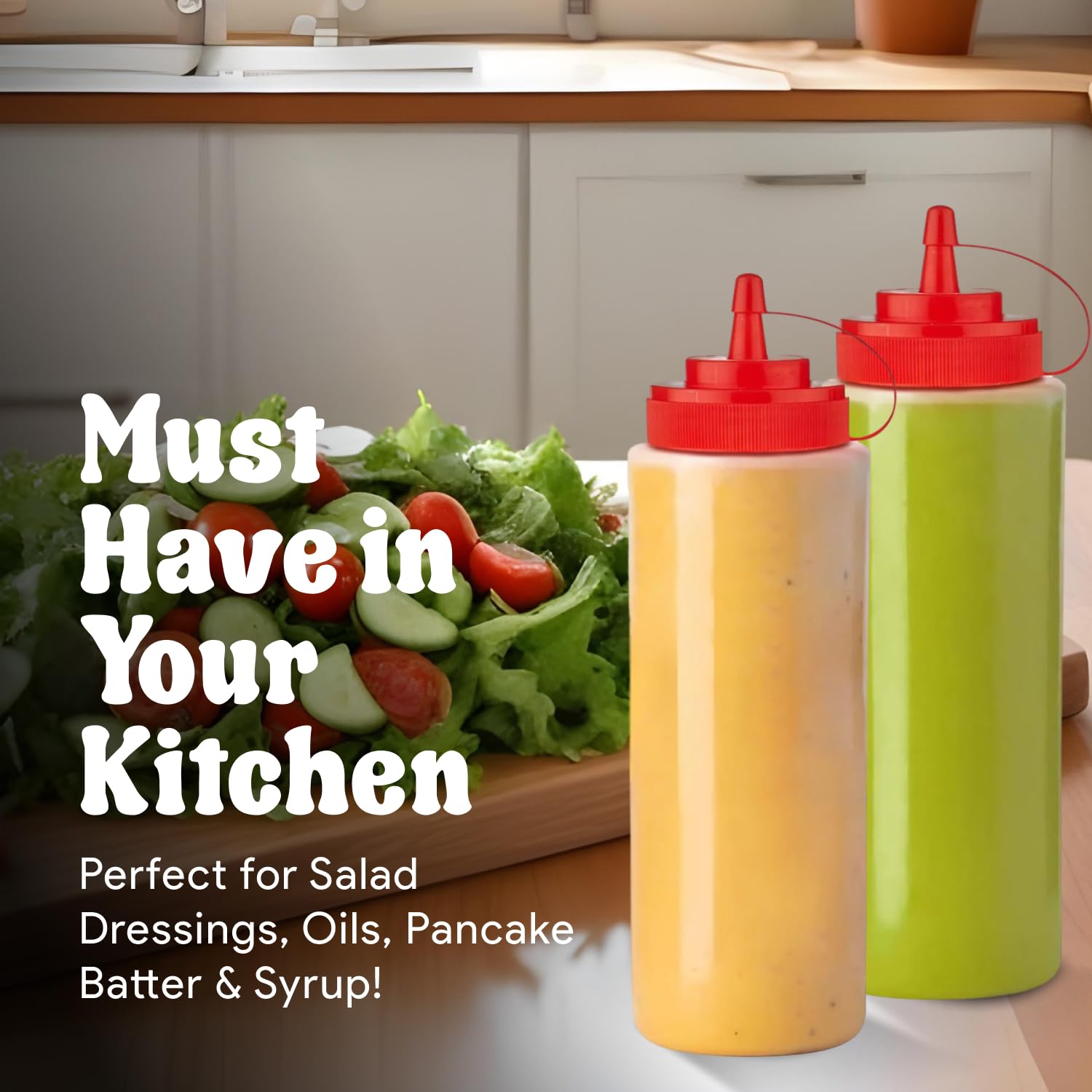 Norcalway 16 oz Condiment Squeeze Bottles for Sauces - Leak Proof - 6 Pack