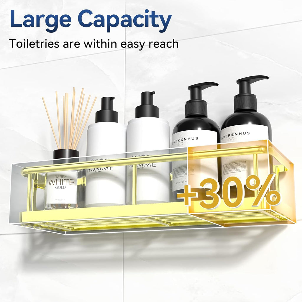 YASONIC Shower Caddy - No Drill Bathroom Organizer with Removable Hooks & Soap Holder | Rust Proof, 3 Pack, Gold