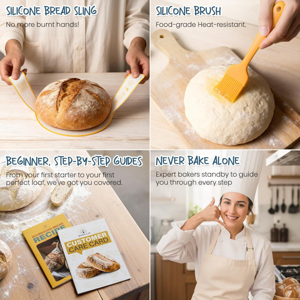 Skiennix Sourdough Starter Kit - 24oz Starter Jar & 9'' Round Proofing Baskets | Perfect Baking Gifts