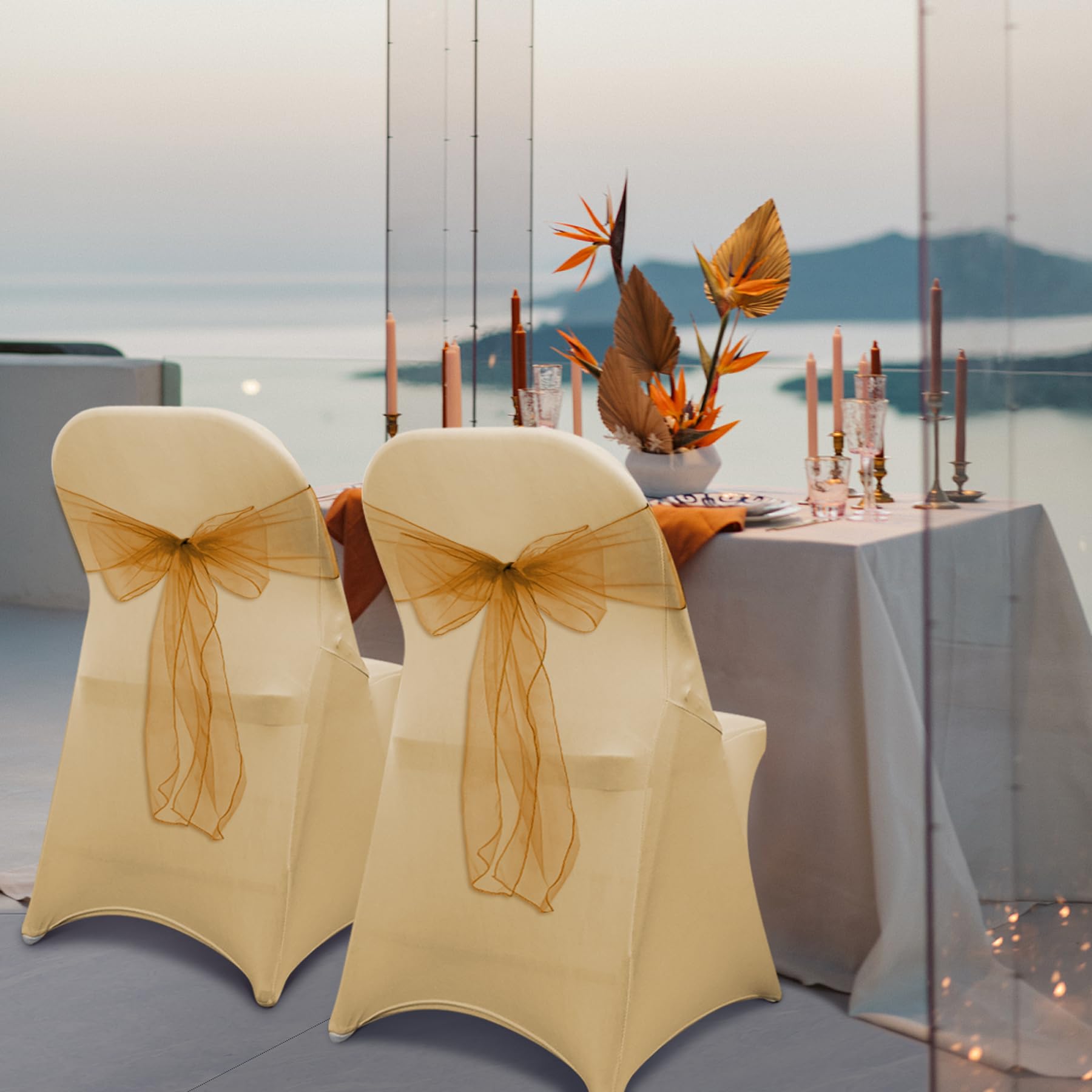 AZAMIA Stretch Folding Chair Covers 30pcs Spandex Chair Covers Protector for Wedding Party Dining Banquet, Washable Universal Fitted Chair Slipcovers for Celebration Birthday (Champagne, 30pcs)