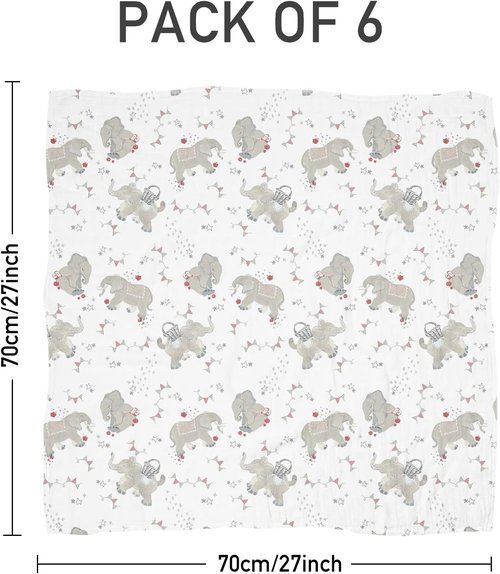 Graceful Muslin Baby Burp Cloths - Large 27 x 27 Inches, 6 Pack for Newborns in Elegant Colors