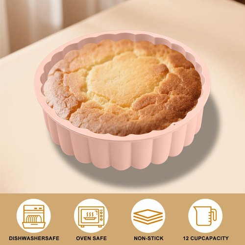 FunSiltasy 10 Inch Silicone Cake With 8 Inch Pan Set (2 Pack) - Nonstick Baking Mold for Pound Cake, Jello, Bread & Brownies, Dishwasher Safe