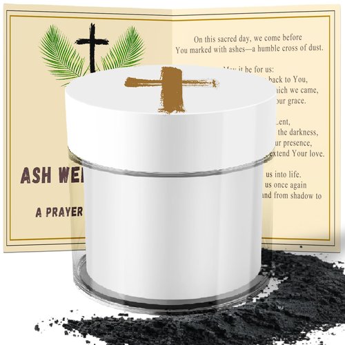 Prefilled Pure Palm Ashes for Ash Wednesday with Acrylic Palm Ash Pyx Container, Christian and Catholic Church Supplies, Comes in Packs That Serve 1000 People (Cross)