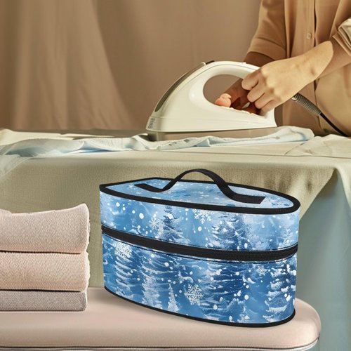 LVEWYB Winter Christmas Tree Iron Tote Case for Travel Mini Steam Iron Dustproof Protective Flower Printed Carrying Bag Universal for Most Irons with Handle