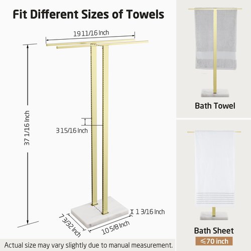 KES Standing Towel Rack with Marble Base, 37" H (Equal Height) Gold Towel Rack for Bathroom Floor, Towel Rack Stand Fits Large Bath Towel, 18/8 Stainless Steel, BTH229-BZ