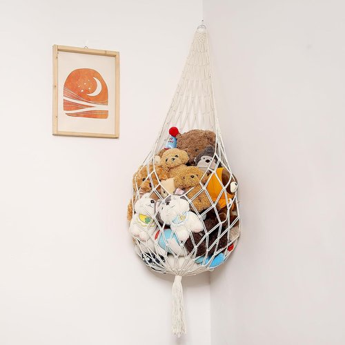 Amdermi Stuffed Animal Storage Hammock - 60" Macrame Toy Organizer for Kids' Room | Cream Color