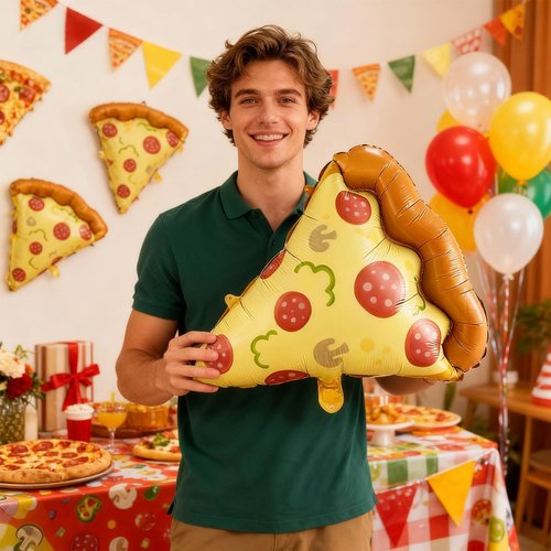 10 PCS Pizza Balloons Set, 23 inch Pizza Party Decoration for Birthday, Foil Mylar Food Celebration Party Balloon Supplies for Pizza Favors
