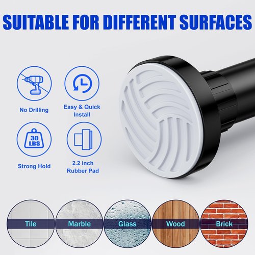 Ausemku Shower Curtain Rod 32-94 Inch Adjustable - 1 Inch Diameter Heavy Duty No drill Spring Tension Shower Rod, Non-Slip Rustproof Telescopic Rod for Bathroom, Black