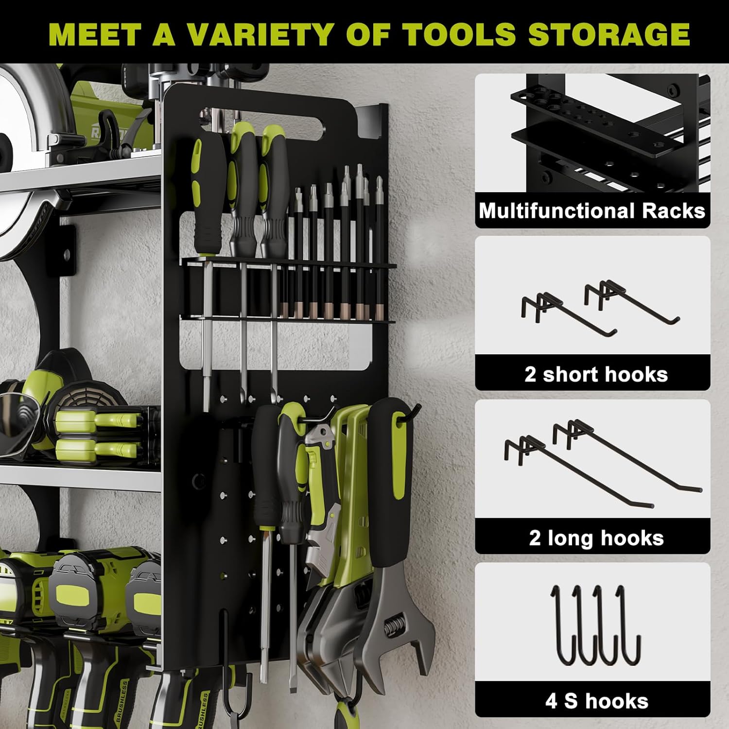 Power Tool Organizer by [Brand Name] - 16 Slots, 3-Tier Wall Mount for Garage & Workshop - Black