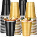 KesaPlan 100PCS 16 oz Black and Gold Disposable Plastic Cups - Perfect for Graduation, Weddings, and Parties