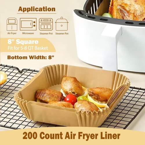 Air Fryer Liner - 200 Pcs Unbleached Disposable Parchment Paper | Non-Stick & Leak-Proof for 5-8 QT Baskets