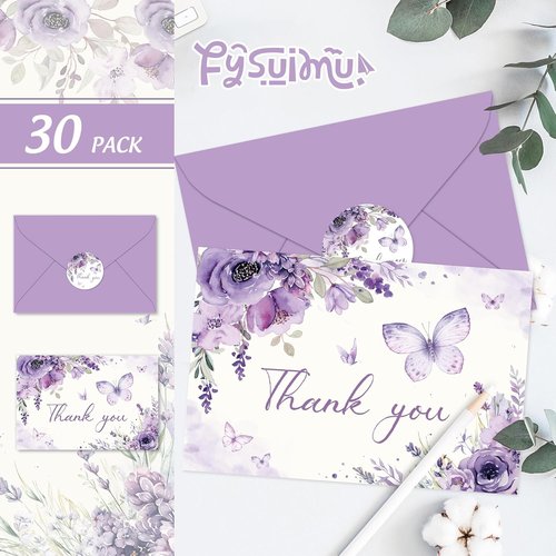 FYSUIMU Thank You Cards - 30 Pack Spring Floral Design with Envelopes & Stickers | 4 x 6 Inch