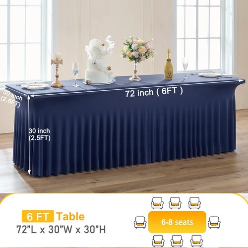 4pk Navy Blue Spandex Tablecloths 6ft for Rectangle Tables, Wrinkle Free Classy Table Skirt Stretchy Fitted Table Cloths Covers 6 Foot for Weddings Birthday Party Events Banquette Baby Shower
