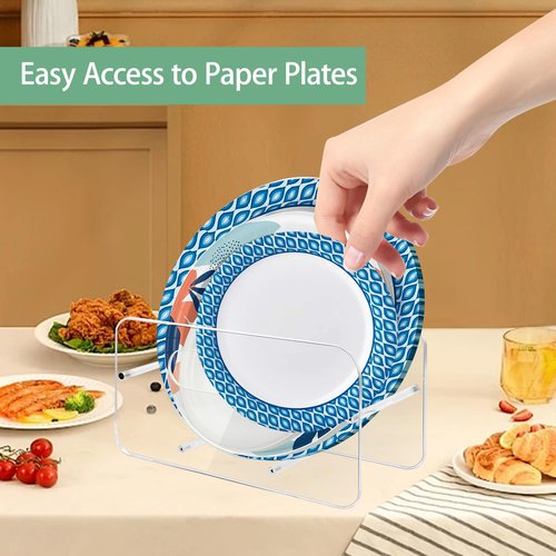Beitiny Paper Plate Dispenser, Acrylic Plastic Plate Holders, 7-12 Inch Disposable Plates Storage Organizer Rack for Cabinet, Countertop, Counter, Kitchen, 1 Pack